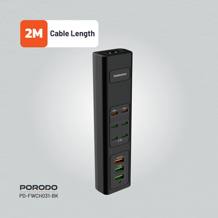 The Porodo 85W Multi-Port USB Charging Hub is an efficient, powerful charger that was made for all needs regarding devices. Equipped with a 3-pin UK p