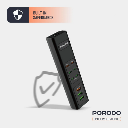 The Porodo 85W Multi-Port USB Charging Hub is an efficient, powerful charger that was made for all needs regarding devices. Equipped with a 3-pin UK p