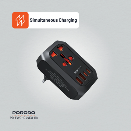 The Porodo Universal AC Adapter is a versatile and efficient charging solution that can serve almost all the devices of modern multi-device users. It 