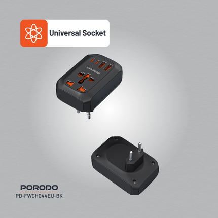 The Porodo Universal AC Adapter is a versatile and efficient charging solution that can serve almost all the devices of modern multi-device users. It 
