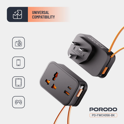The Porodo Universal Wall Socket provide a reliable and convenient solution for every power need. With a rated voltage of 250V and an absolute maximum