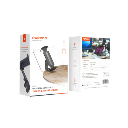 The Porodo HS03 Universal Adjustable Table &amp; Phone Mount provides hands-free convenience through its perfect and durable design that was meant to 