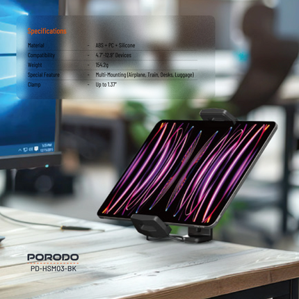 The Porodo HS03 Universal Adjustable Table &amp; Phone Mount provides hands-free convenience through its perfect and durable design that was meant to 