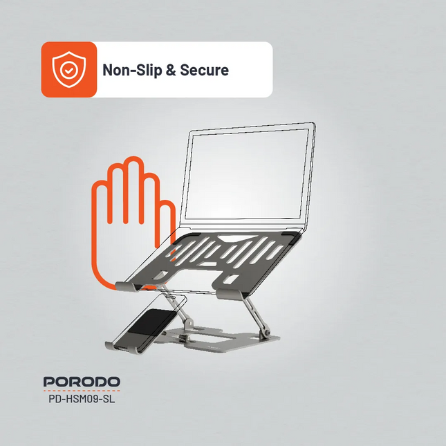 Porodo Smart Folding Multi-Device Stand is designed to be sturdy, flexible, and handy. Carbon steel and silicone rubber construction yield a solid, sl
