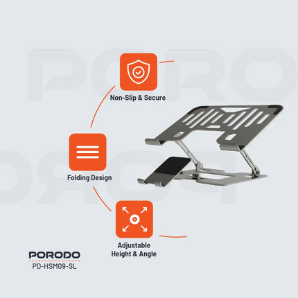 Porodo Smart Folding Multi-Device Stand is designed to be sturdy, flexible, and handy. Carbon steel and silicone rubber construction yield a solid, sl