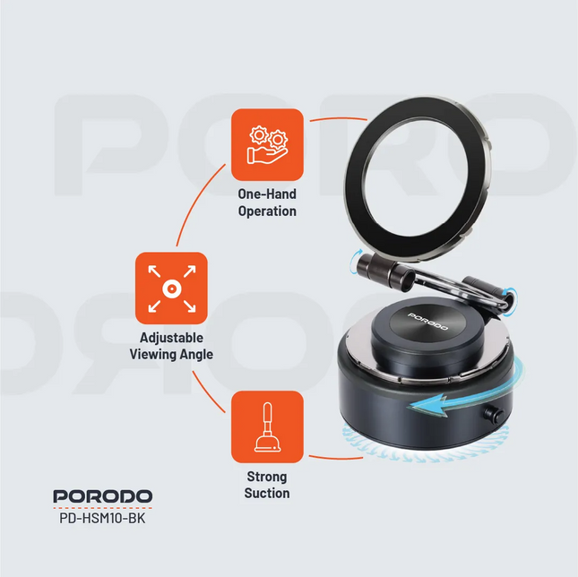 The Porodo Vacuseal MagSafe Magnetic Mount is a versatile and powerful phone holder designed for secure mounting and hands-free convenience. This devi