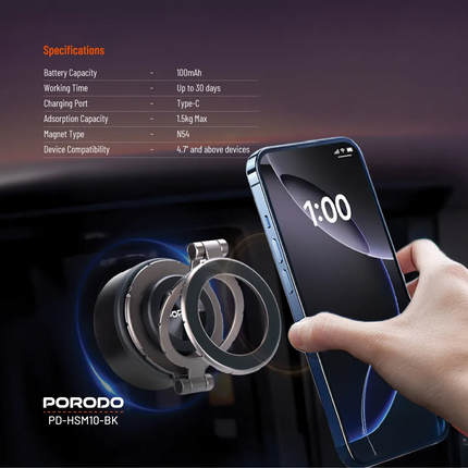 The Porodo Vacuseal MagSafe Magnetic Mount is a versatile and powerful phone holder designed for secure mounting and hands-free convenience. This devi