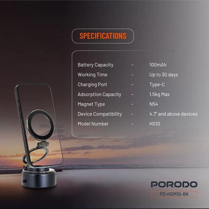 The Porodo Vacuseal MagSafe Magnetic Mount is a versatile and powerful phone holder designed for secure mounting and hands-free convenience. This devi