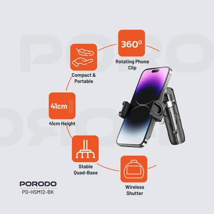 Capture every moment with the Porodo Foldable Selfie Stick, an extremely versatile and durable tool for every photography-loving enthusiast. Made with