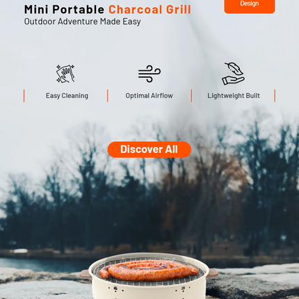 Porodo Lifestyle Camping Mini Outdoor Round BBQ/Charcoal Grill