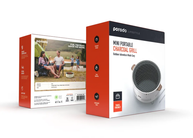 With its compact and portable form, the Porodo Lifestyle Mini Portable Charcoal Grill captures the spirit of outdoor cooking. Its lightweight design m