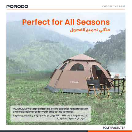 With the Porodo Lifestyle Automatic Camping Tent, enjoy hassle-free outdoor experiences. This tent is expertly built for those who love comfort, and i