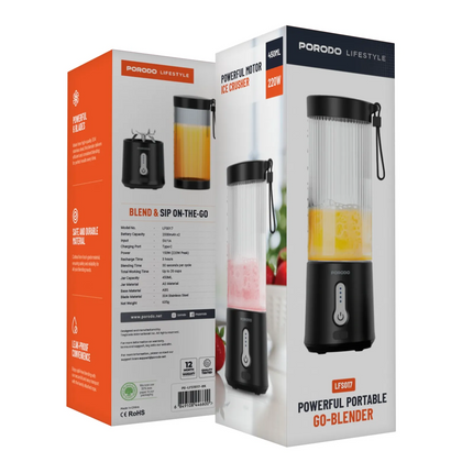The Porodo Lifestyle Powerful Portable Go-Blender introduces efficiency in refreshing on-the-go blending. Fitted with a robust 304 stainless steel, 6-