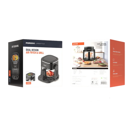 Transform your cooking with the Porodo Lifestyle Dual Design Air Fryer &amp; Grill, versatile and great for compacting the best functions of both an a