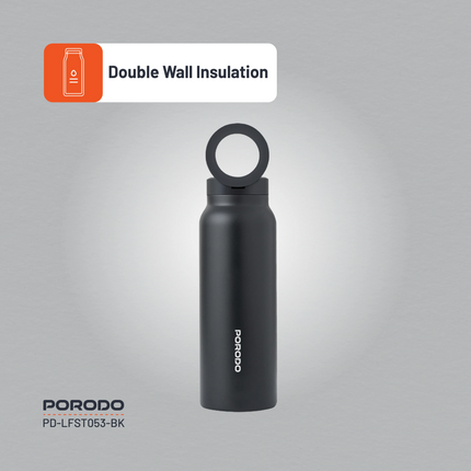 The Porodo Lifestyle Magnetic Mount Water Bottle perfectly balances functionality and style with its 700 mL capacity and BPA-free, double-wall insulat