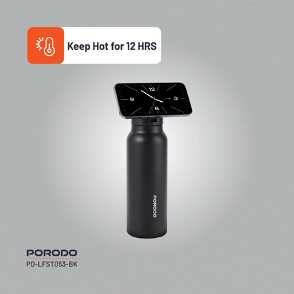 The Porodo Lifestyle Magnetic Mount Water Bottle perfectly balances functionality and style with its 700 mL capacity and BPA-free, double-wall insulat