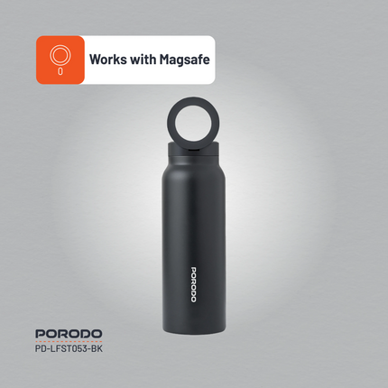 The Porodo Lifestyle Magnetic Mount Water Bottle perfectly balances functionality and style with its 700 mL capacity and BPA-free, double-wall insulat