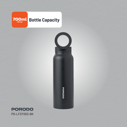 The Porodo Lifestyle Magnetic Mount Water Bottle perfectly balances functionality and style with its 700 mL capacity and BPA-free, double-wall insulat