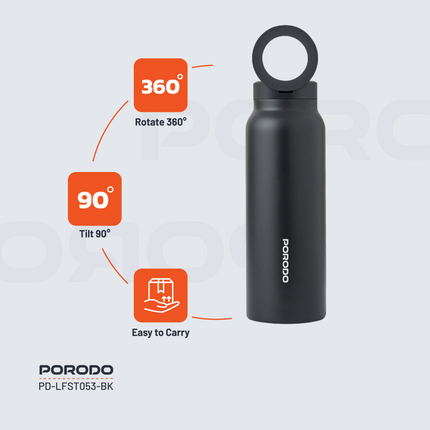 The Porodo Lifestyle Magnetic Mount Water Bottle perfectly balances functionality and style with its 700 mL capacity and BPA-free, double-wall insulat