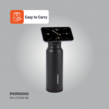 The Porodo Lifestyle Magnetic Mount Water Bottle perfectly balances functionality and style with its 700 mL capacity and BPA-free, double-wall insulat
