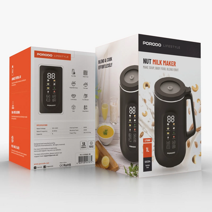 The Porodo Lifestyle Nut Milk Maker is your one-stop for fresh, healthy drinks and meals. The working voltage of the machine is rated at 220-240V, wit