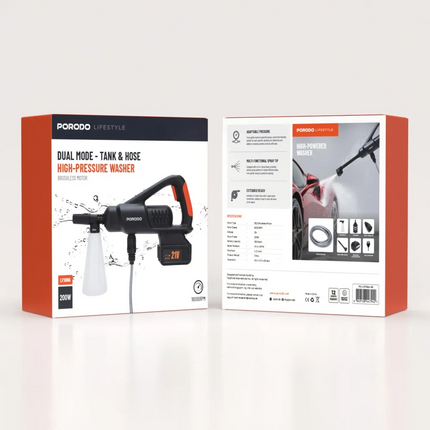 Whispers of power and versatility blend in the Porodo Lifestyle Dual Mode High-Pressure Washer, perfect for an array of cleaning tasks. Powered by a 3