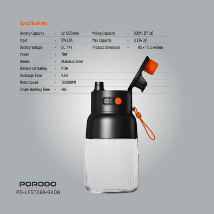 The Porodo Lifestyle Blend &amp; Sip Portable Blender goes with the flow of a healthy lifestyle and is a perfect companion for active living. At 18,00