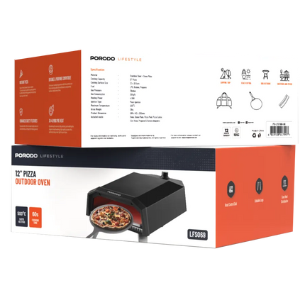 The Porodo Lifestyle 12" Pizza Outdoor Oven has a beautiful black color and is an ideal integration for any outdoor kitchen. It gives you an experienc