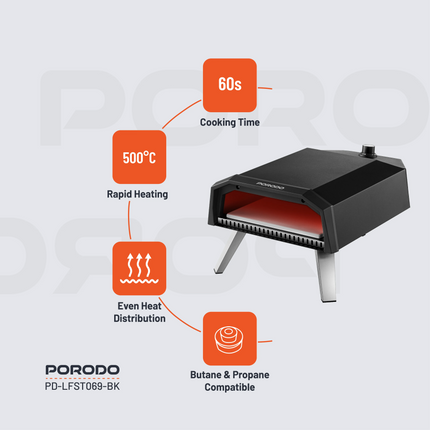 The Porodo Lifestyle 12" Pizza Outdoor Oven has a beautiful black color and is an ideal integration for any outdoor kitchen. It gives you an experienc