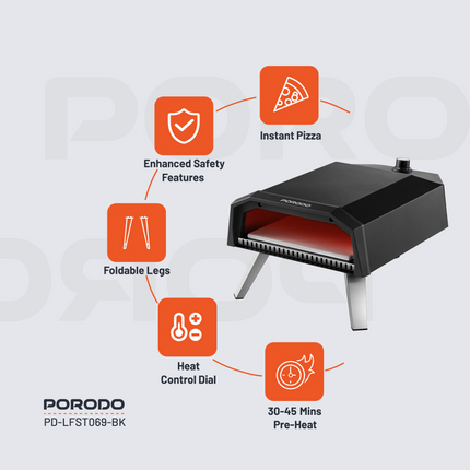 The Porodo Lifestyle 12" Pizza Outdoor Oven has a beautiful black color and is an ideal integration for any outdoor kitchen. It gives you an experienc