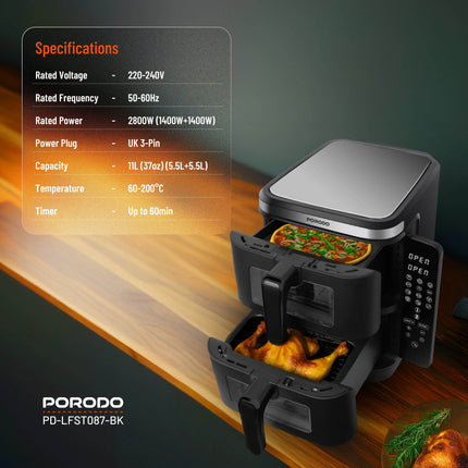 Porodo Lifestyle Double Stack Air Fryer with 12 Presets - Clix