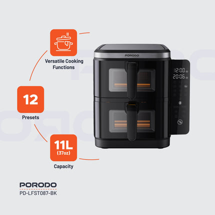 Porodo Lifestyle Double Stack Air Fryer with 12 Presets - Clix