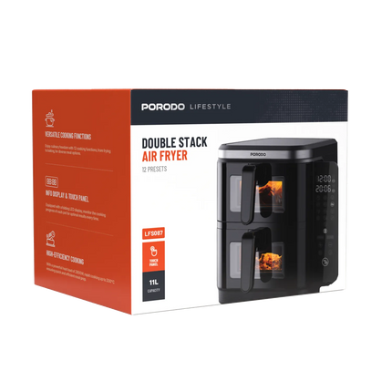The Porodo Lifestyle double-stack air fryer with 12 pre-set cooking options is an incredible multipurpose all-in-one gadget that will cater to your be
