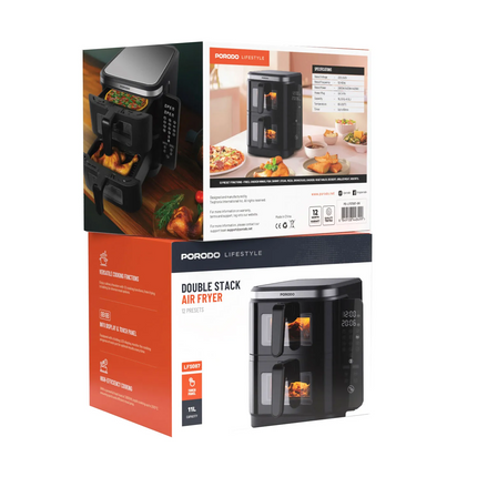 The Porodo Lifestyle double-stack air fryer with 12 pre-set cooking options is an incredible multipurpose all-in-one gadget that will cater to your be