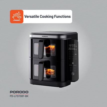 The Porodo Lifestyle double-stack air fryer with 12 pre-set cooking options is an incredible multipurpose all-in-one gadget that will cater to your be