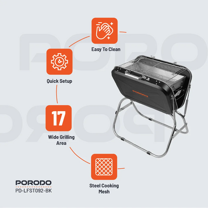 The Porodo Lifestyle Portable Folding BBQ Grill is absolutely the best companion for any outdoor cooking enthusiast. Constructed with iron, chromed st