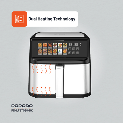 With the introduction of the Porodo Lifestyle Air Fryer with Large Capacity, you can Cook Healthy without Oil. It has dual heating technology that hel