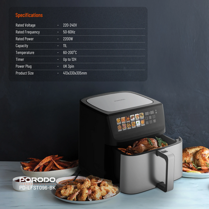 With the introduction of the Porodo Lifestyle Air Fryer with Large Capacity, you can Cook Healthy without Oil. It has dual heating technology that hel
