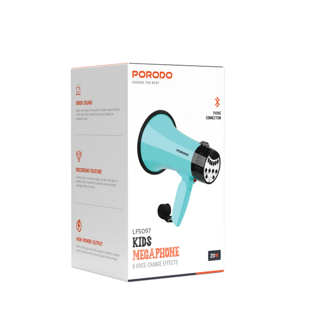 Porodo Kids Megaphone - The Porodo Kids Megaphone is a strong, multipurpose tool that conveys a clear, loud sound for far-reaching distances