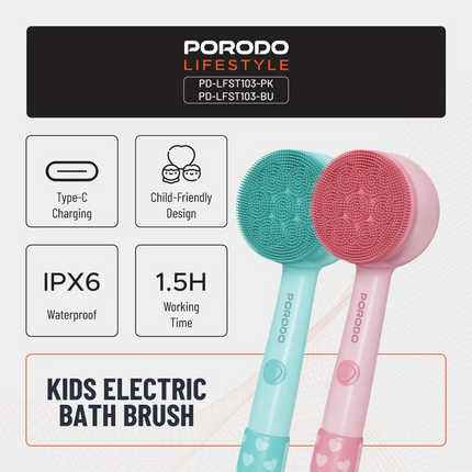The Kids Electric Bath Brush created by Porodo Lifestyle is a fun but handy bath accessory for kids. Constructed with quality silicone and ABS, it can