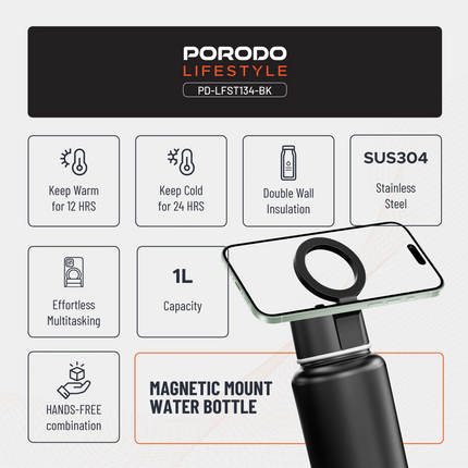 Porodo Lifestyle Magnetic Mount Water Bottle