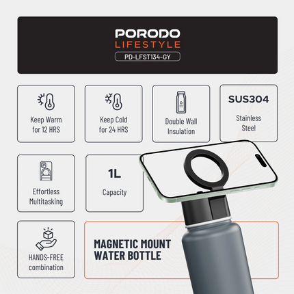 This Porodo Lifestyle Magnetic Mount Water Bottle is an ultimate versatile, portable hydration medium specifically created for modern, busy lifestyles