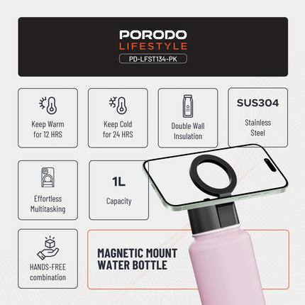 This Porodo Lifestyle Magnetic Mount Water Bottle is an ultimate versatile, portable hydration medium specifically created for modern, busy lifestyles