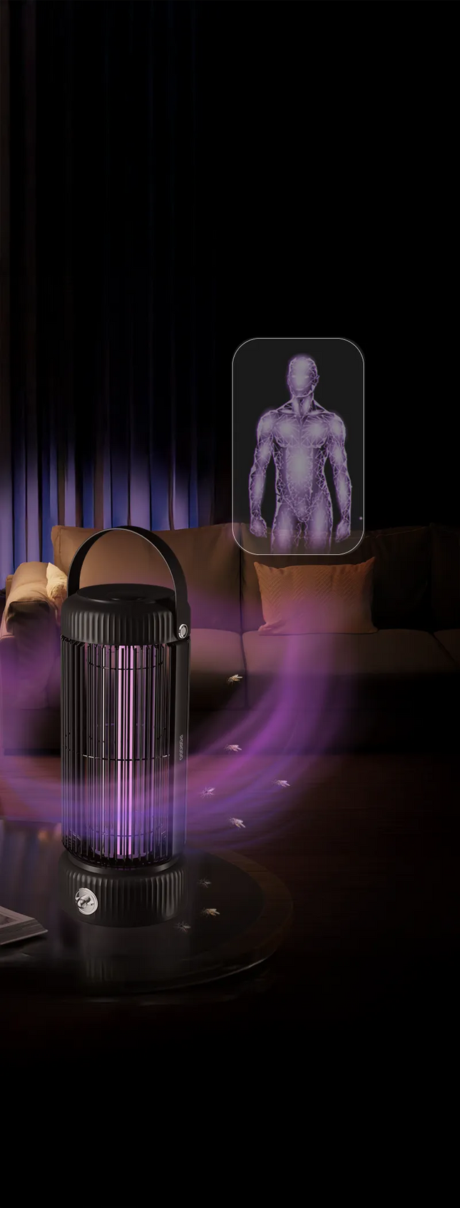 The Porodo Lifestyle Portable Mosquito Zapper ensures your surroundings are free from mosquitoes. A 2000mAh battery provides up to 4 hours of continuo
