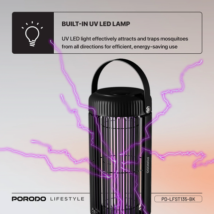 The Porodo Lifestyle Portable Mosquito Zapper ensures your surroundings are free from mosquitoes. A 2000mAh battery provides up to 4 hours of continuo