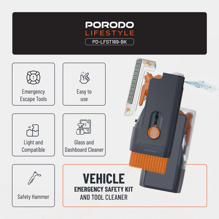 The Porodo Lifestyle Vehicle Emergency Safety Kit is a must-have for any driver, providing tools that form the very basis of safety. This kit comprise