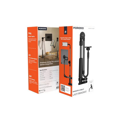 Porodo presents its new stand model, Lazy Man Stand with Magnetic Suction. It’s crafted with high quality ABS, PC and Aluminum Alloy, which give you a