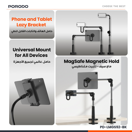 Porodo presents its new stand model, Lazy Man Stand with Magnetic Suction. It’s crafted with high quality ABS, PC and Aluminum Alloy, which give you a