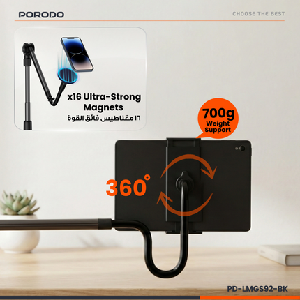 Porodo presents its new stand model, Lazy Man Stand with Magnetic Suction. It’s crafted with high quality ABS, PC and Aluminum Alloy, which give you a