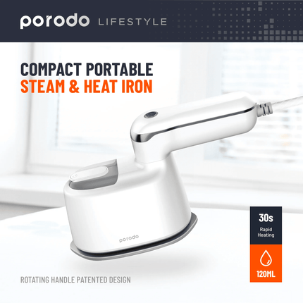 Porodo Lifestyle Mini Steam Iron 1000W UK with Rotatable handle - Clix